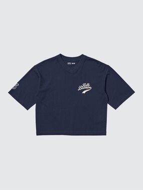 NAVY UNIQLO Babymonster Crop Graphic Oversized V-neck T-Shirt